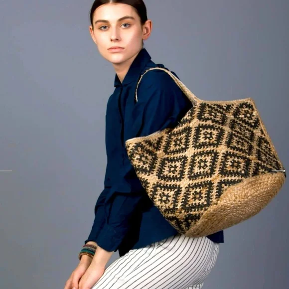 Free People Hand Woven Jute Tote Bag - Picture 1 of 9